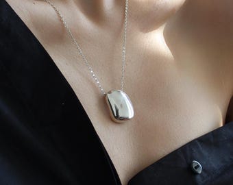 Sterling Silver Puffy Pendant Charm, Silver Minimalist Pendant, Large Silver Pendant, Chunky Silver Pendant, Modern Pendant Necklace, Gift