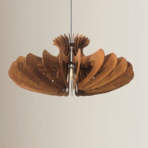 Large Wood Pendant Light, Modern Chandelier Lighting, Hanging Dining Lamp, Ceiling Light Fixture, Minimal Contemporary Ceiling Light Fixture image 1