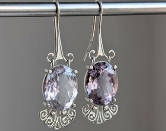 Sterling Silver Genuine Amethyst Earrings, Oval Cut, Statement Dangles, gemstone earrings, Elegant Minimal Jewelry