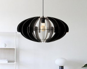 Black Chandelier, Modern Pendant Light, Nordic Chandelier Lighting, Dining Hanging Light, Ceiling Lighting Fixture, Wooden Lamp Shade