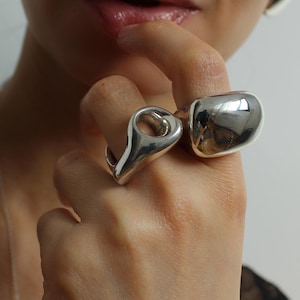 Silver Dome Ring, Chunky Ring, Asymmetric ring, Statement Ring, Ball Ring, Modern jewelry, Large Silver Gold Plated ring, Minimalistic ring