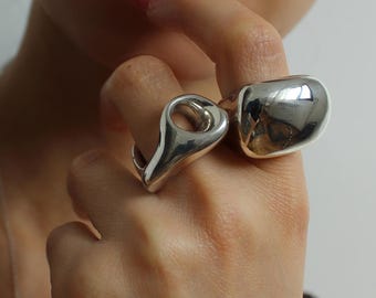 Silver Dome Ring, Chunky Ring, Asymmetric ring, Statement Ring, Ball Ring, Modern jewelry, Large Silver Gold Plated ring, Minimalistic ring