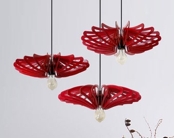 Houten hanglamp, minimalistisch licht, hangende eetlamp, rode hanglamp, moderne kroonluchterverlichting, plafondlamp, keuken