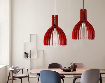 Red Pendant Light, Chandelier Lighting, Ceiling Lights Hanging Dining Lamp Fixture, Kitchen Island Lights,  Modern Hanging Light, WoodLight