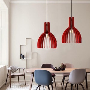 Red Pendant Light, Chandelier Lighting, Ceiling Lights HangingDining Lamp Fixture, Kitchen Island Lights, Modern Hanging Light, WoodLight image 1