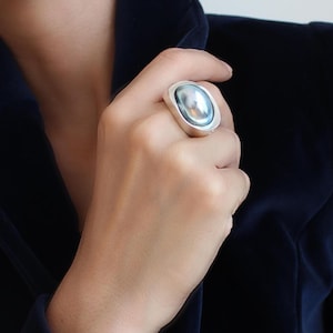 Silver Ring with Large Osmena Pearl, Large Ring, Statement Ring, Pearl Ring, Handmade Ring, Chunky fashion ring, Modern organic silver ring