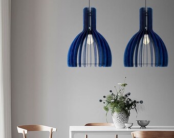 Wood Pendant Light Ceiling Lights Hanging Dining Lamp Fixture Modern Chandelier Lighting Geometric Lamp Wood Lamp Shade  Contemporary blue