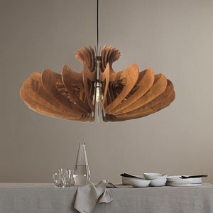 Large Wood Pendant Light, Modern Chandelier Lighting, Hanging Dining Lamp, Ceiling Light Fixture, Minimal Contemporary Ceiling Light Fixture Dark brown