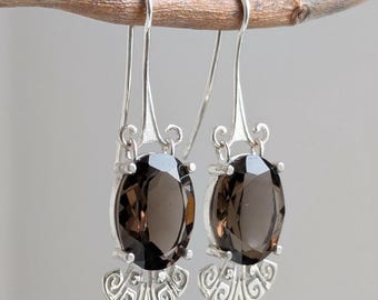 Sterling Silver Topaz Earrings, Oval Cut, Statement Dangles, gemstone earrings, Elegant Victorian Style  Jewelry