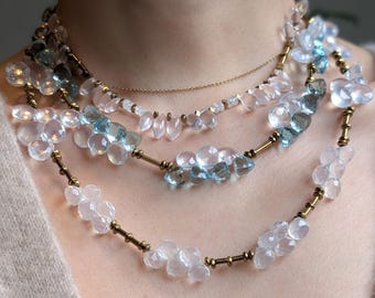 Multi Stone Necklace Rainbow Moonstone Rose Quartz Lavender Quartz Blue Quartz Handmade Statement Jewelry High Quality Gemstone Design