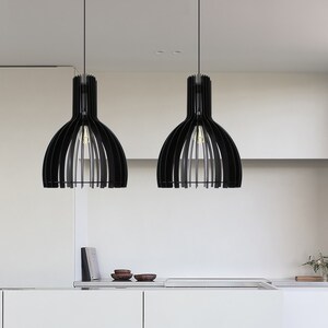 black pendant light, made of wood, Geometric lamp shade, Minimalist nordic style pendant light