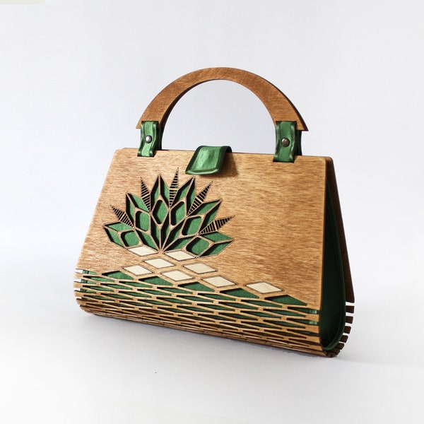 Wooden Hand Bag, Silk Bag, Evening Bag, Wooden Bag, Modern Handle Bag, Gift Idea For Her, Wood Handbag, Modern Handbag, Formal Bag, Unique