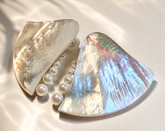Handmade Mabe Shell Earrings, Natural Ocean Jewelry, Silver Beach Jewelry, Beach Earrings, Pearl Studs, Beach Bride Earrings Gift