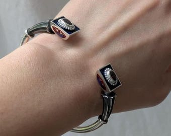 Antique Style Silver Bracelet, Garnet Enamel Royal Jewelry, Historic Heirloom Handcrafted Victorian Elegance, Floral wrist Cuff