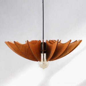 pendant light half sphere  shape , reminding umbrella, made of wood Scandinavian style light