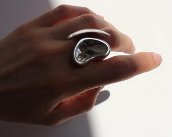 Silver Large Ring, Sculptural Ring, Bold Ring, Adjustable Statement Rings, Architectural Style Ring, Chunky Ring, Unusual Armenian Gift