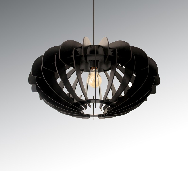 Black pendant light, Modern Chandelier, Geometric Chandelier Lighting, Dining Hanging Light, Ceiling Lighting Fixture, Wooden Lamp Shade image 3