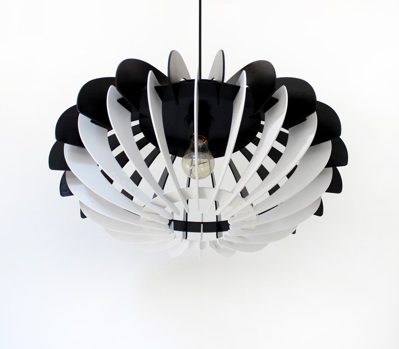 Black and white pendant light, modern oval Chandelier, Dining lamp shade