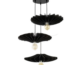 Luces negras, juego de 3 luces colgantes, lámparas de madera, lámpara de madera, lámpara colgante, iluminación de araña, iluminación colgante, decoración rústica del hogar