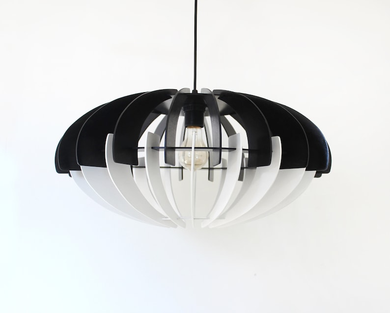 Black pendant light, Modern Chandelier, Geometric Chandelier Lighting, Dining Hanging Light, Ceiling Lighting Fixture, Wooden Lamp Shade image 5