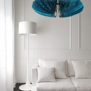 Large Wood Pendant Light, Modern Chandelier Lighting, Hanging Dining Lamp, Ceiling Light Fixture, Minimal Contemporary Ceiling Light Fixture Dark azure