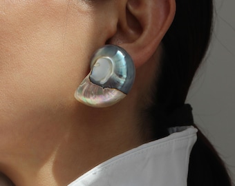 Handmade Nautilus Shell Earrings, Natural Ocean Jewelry, Silver Beach Jewelry, Beach Earrings, Unique Shell Studs, Beach Bride Earrings Gift