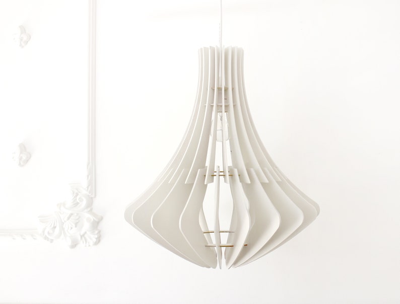 White Elegant Scandinavian Style Pendant Light Wood Lamp Plywood Hanging Ceiling Lighting Fixture Chandelier