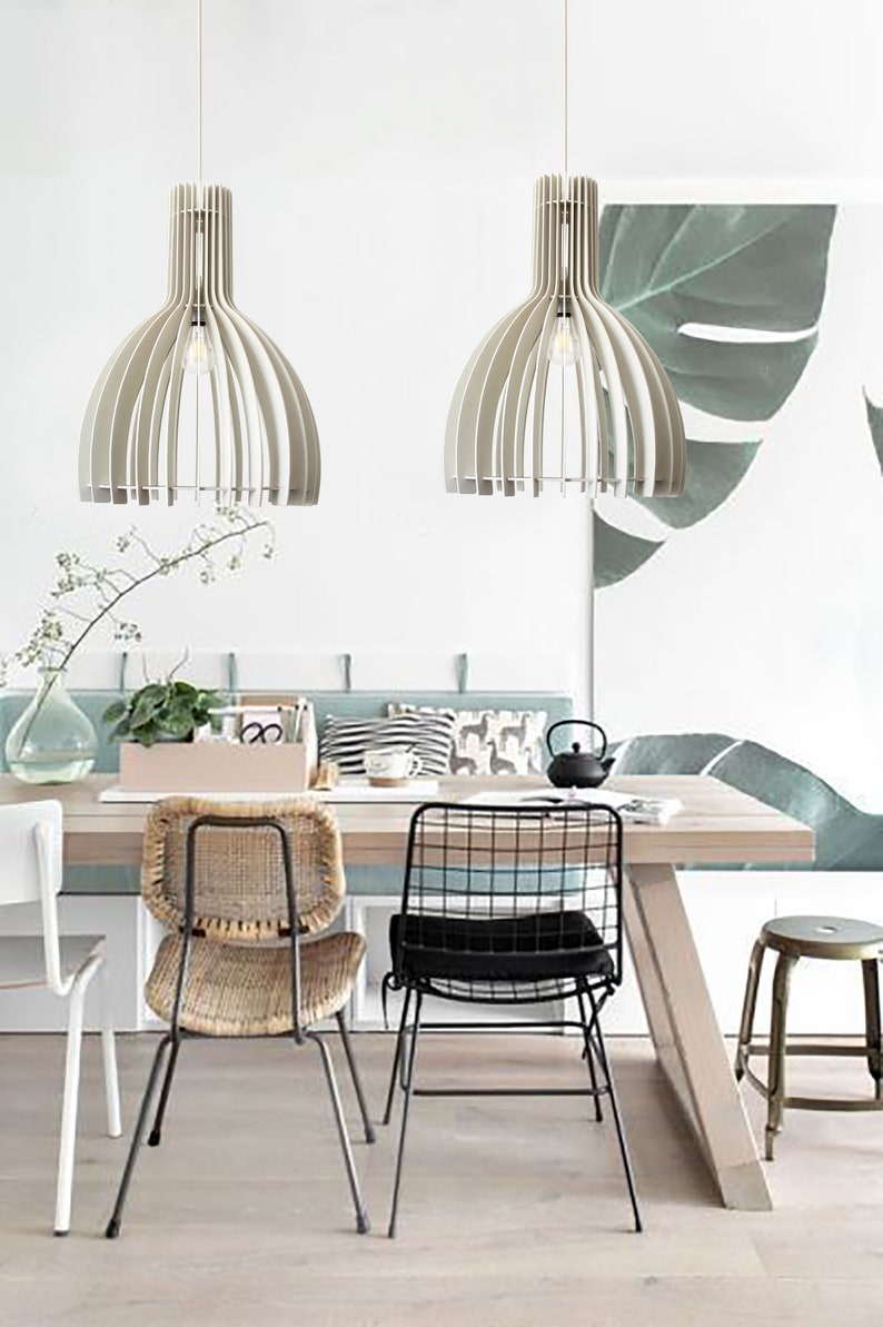 Pendant Light Wood Ceiling Lights Hanging Dining Lamp Fixture Modern Chandelier Lighting Geometric Lamp White Lamp Shade Contemporary white White