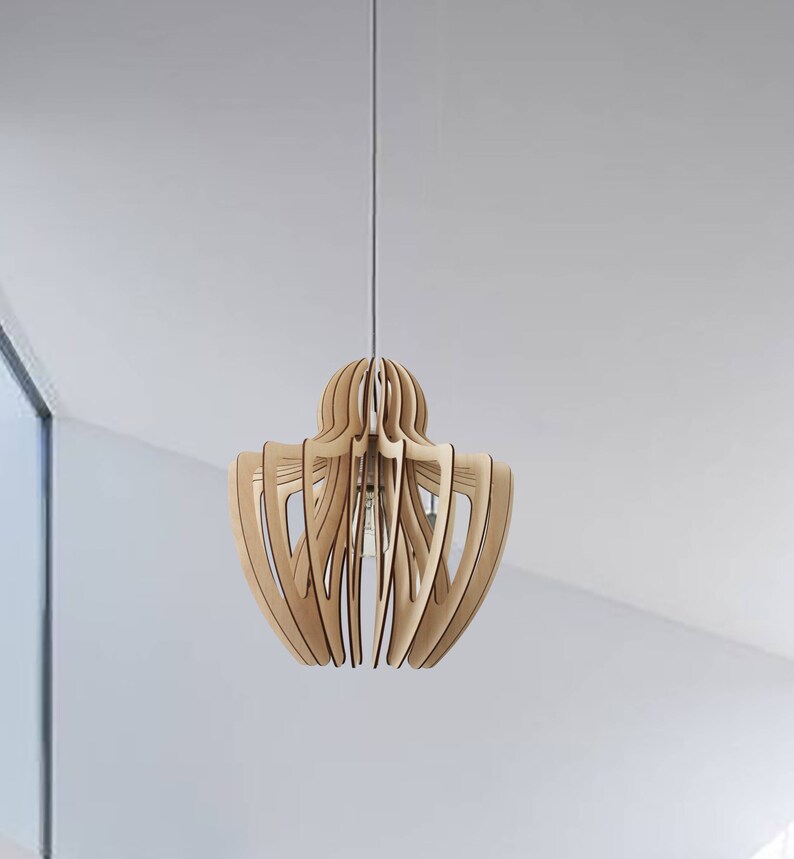 Wood Pendant Light, Modern Light, Mid Century Chandelier, Hanging Wood Lampshade, Ceiling Lamp, Industrial light Fixture, Scandinavian image 7