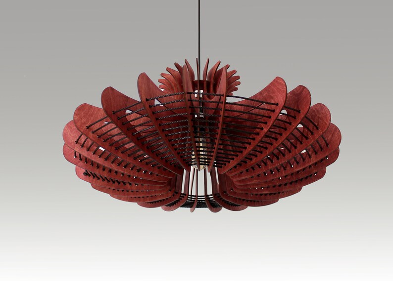 Grote hanglamp, moderne kroonluchterverlichting, hangende eetlamp, plafondlamp, houten geometrische lamp rustieke verlichting kwallen afbeelding 9