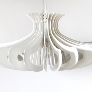 White Pendant Light, Modern Wood Chandelier Lighting, Hanging Lamp, Ceiling Light Fixture, Geometric Lamp, Scandinavian Contemporary Light image 8