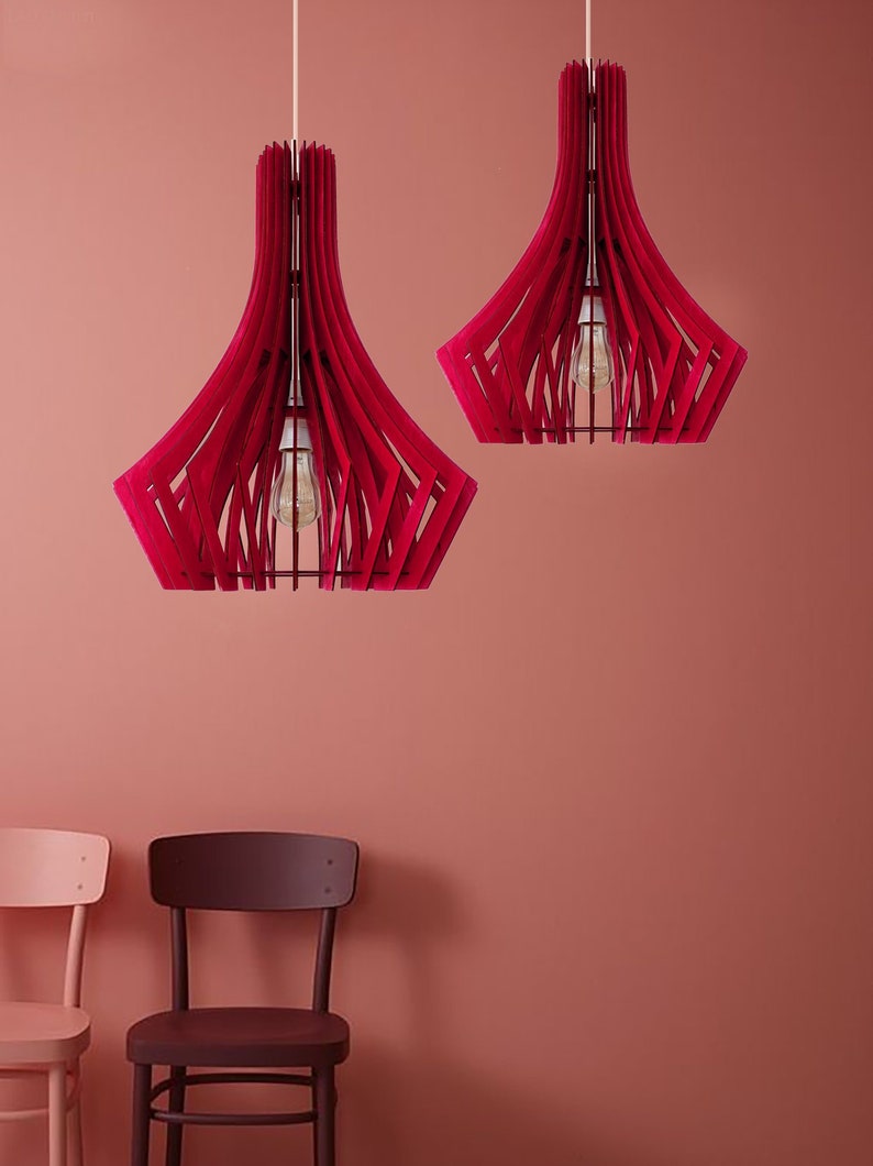 red pendant light, minimalist light, modern pendant light, geometric lamp shade