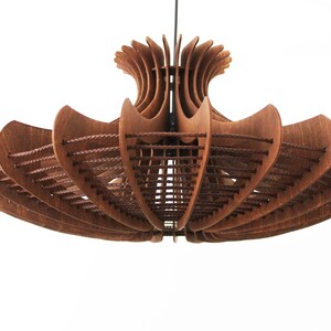 Grote hanglamp, moderne kroonluchterverlichting, hangende eetlamp, plafondlamp, houten geometrische lamp rustieke verlichting kwallen afbeelding 8