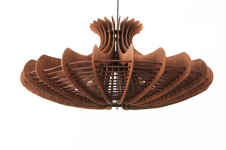 Grote hanglamp, moderne kroonluchterverlichting, hangende eetlamp, plafondlamp, houten geometrische lamp rustieke verlichting kwallen afbeelding 8