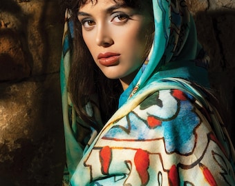 Armenian Wearable Art Scarf & Shawl, KOMITAS Heritage Design — Silk, Modal or Chiffon, Armenian Gift for Her, Gift Boxed