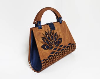 Wood Hand Bag, Top Handle Bag , Silk Formal Bag,  Evening Handbag, Modern Handbag Unique Clutch, Elegant Fashion Bag, Gift for Women, Purse