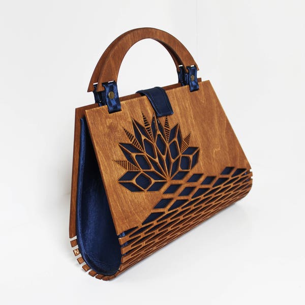 Wood Hand Bag, Top Handle Bag , Silk Formal Bag,  Evening Handbag, Modern Handbag Unique Clutch, Elegant Fashion Bag, Gift for Women, Purse