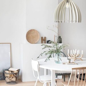 Pendant Light Wood Ceiling Lights Hanging Dining Lamp Fixture Modern Chandelier Lighting Geometric Lamp White Lamp Shade Contemporary white image 4