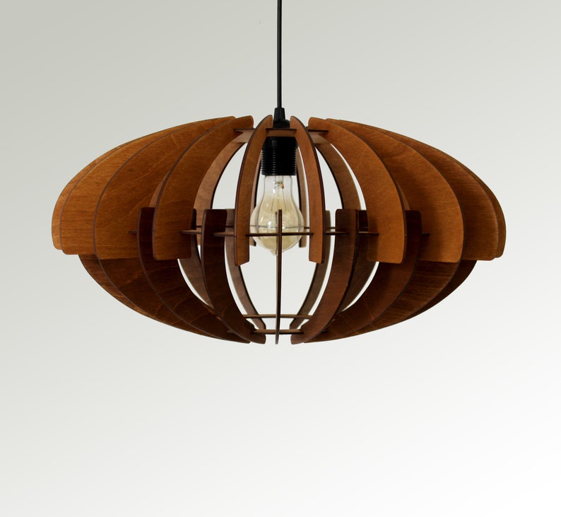 Black pendant light, Modern Chandelier, Geometric Chandelier Lighting, Dining Hanging Light, Ceiling Lighting Fixture, Wooden Lamp Shade image 8