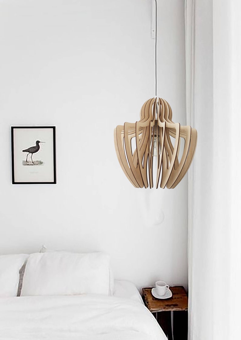 Wood Pendant Light, Modern Light, Mid Century Chandelier, Hanging Wood Lampshade, Ceiling Lamp, Industrial light Fixture, Scandinavian image 4