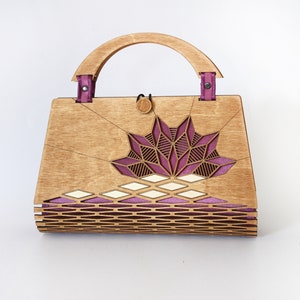 Top Handle Bag, Wooden Handbag , Silk Bag, Formal Handbag, Evening Clutch, Modern Fashion bag, Silk Formal Handle bag, Geometric Bag Goft image 3
