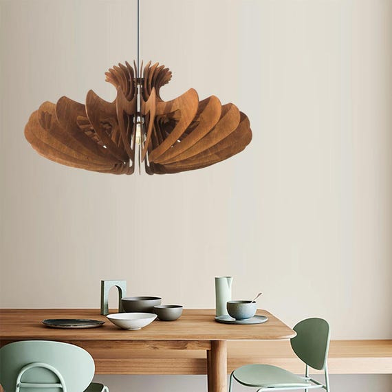 Pendant Light, Large Chandelier Lighting Wooden Light Fixture, Hanging Dining Lamp, Minimal Contemporary Modern Wood