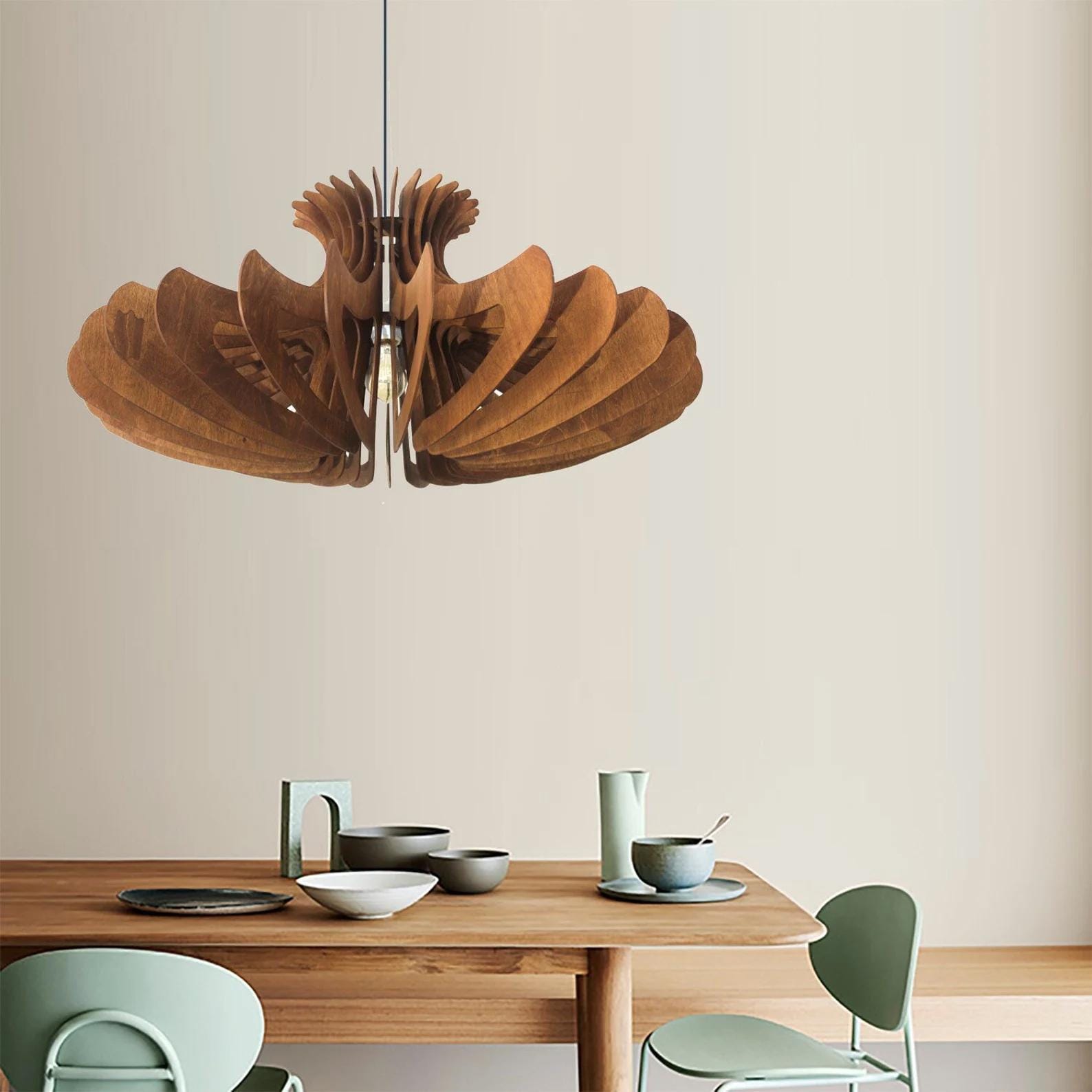 Lampadario A Sospensione In Legno Geometrico Con Attacco E27 - Design Minimal Per Soggiorno, Cucina, Ristorante