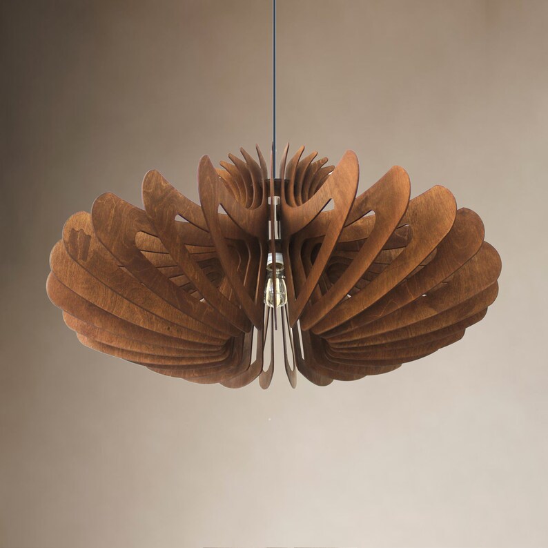 Large Wood Pendant Light, Modern Chandelier Lighting, Hanging Dining Lamp, Ceiling Light Fixture, Minimal Contemporary Ceiling Light Fixture image 3