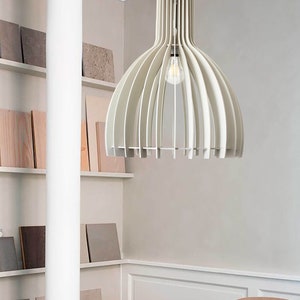 Pendant Light Wood Ceiling Lights Hanging Dining Lamp Fixture Modern Chandelier Lighting Geometric Lamp White Lamp Shade Contemporary white image 5