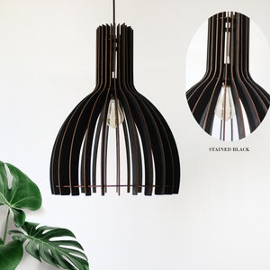 black pendant light, made of wood, Geometric lamp shade, Minimalist scandinavian pendant light