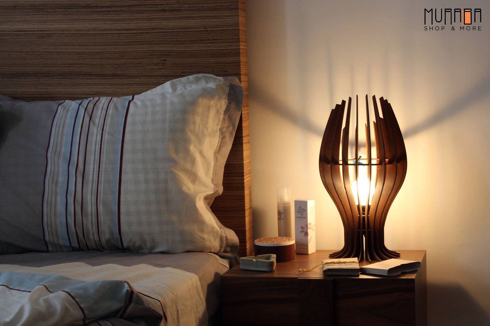 STRIPES Table Lamp Wood Table Light Modern Night Light Bed | Etsy