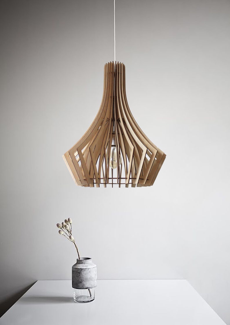 wooden pendant light, Scandinavian light, minimalist light, geometric shape light