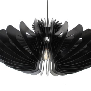 Large Wood Pendant Light, Modern Chandelier Lighting, Hanging Dining Lamp, Ceiling Light Fixture, Minimal Contemporary Ceiling Light Fixture Black Lacquer