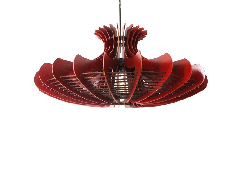 Grote hanglamp, moderne kroonluchterverlichting, hangende eetlamp, plafondlamp, houten geometrische lamp rustieke verlichting kwallen afbeelding 3